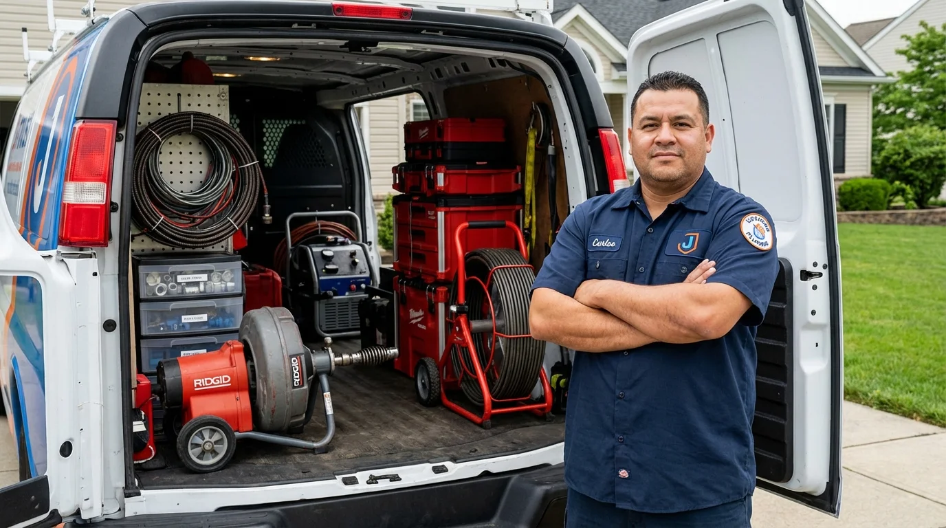 Professional drain cleaning equipment and Johns Plumbing LLC plumber in Sanborn