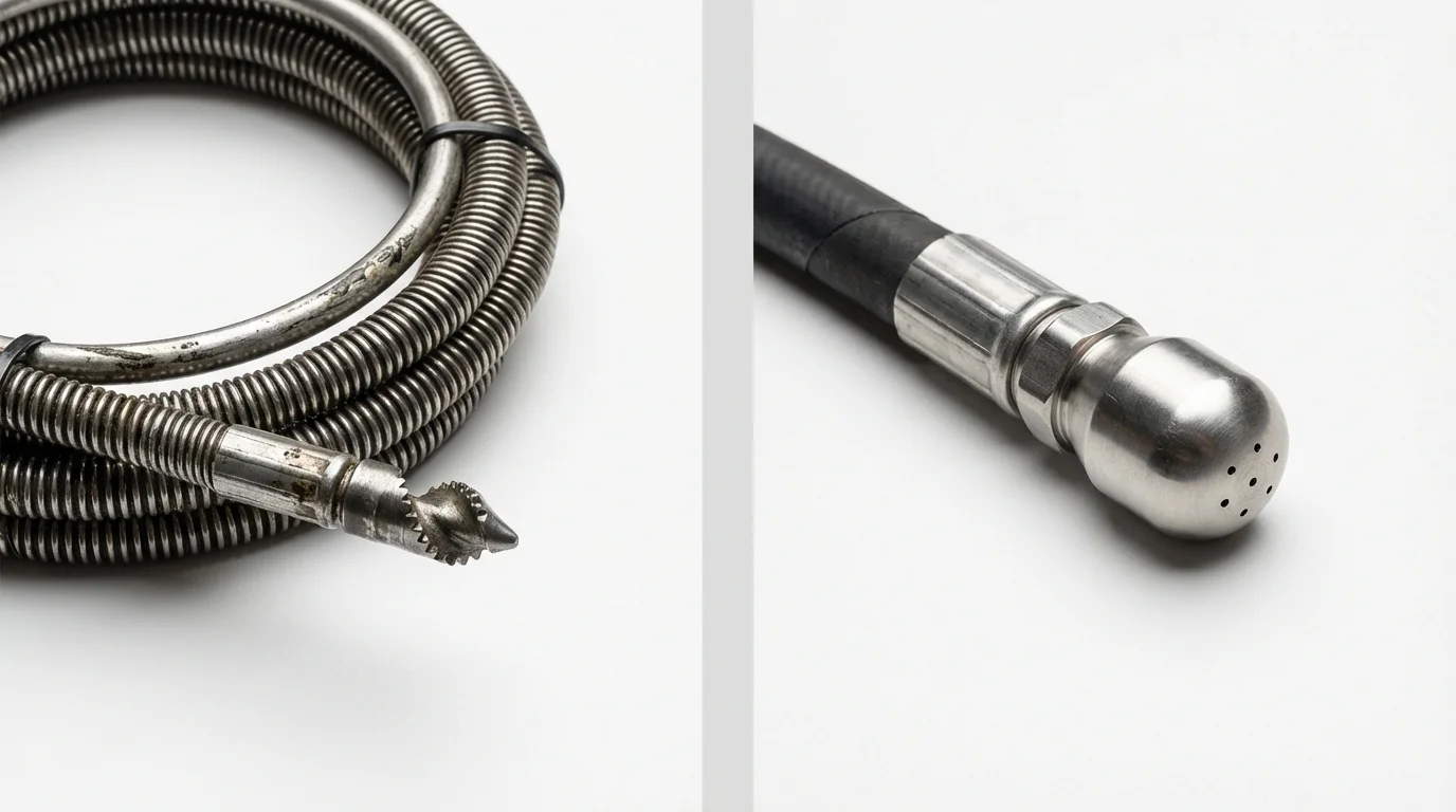 Drain snake cable and hydro jetting nozzle used for drain cleaning in Sanborn, IA